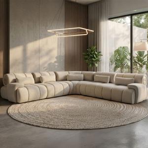 إمبريال كنبة زاوية بيج 5 قطع – تصميم فاخر بمسند ظهر متحرك وودي