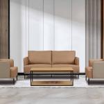 بلوم كنب استقبال مكتبي ثلاثي جلد فاخر بني وودي