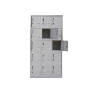 دولاب أمانات حديدي بـ15 خانة رمادي وودي