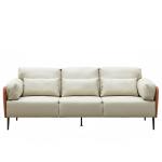 فينا كنب استقبال مكتبي ثلاثي جلد فاخر لون بيج مع بني وودي