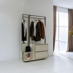 باموكليه وحدة تخزين وتعليق ملابس بمرآة وودي