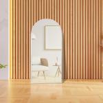 مرآه أرضية بإطار خشبي فضي وودي