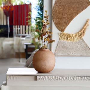 فازة سيراميك دائرية بني وودي