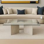 ليفربول طاولة قهوة مستطيلة بسطح زجاجي وودي