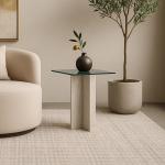 ليفربول طاولة خدمة بسطح زجاجي وودي