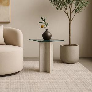 ليفربول طاولة خدمة بسطح زجاجي وودي