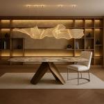 ناتالي طاولة طعام بسطح رخامي بدون كراسي وودي