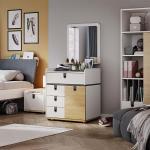 سولد تسريحة مع مرآه خشبي-أبيض وودي