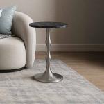 سيلفر طاولة خدمة بقاعدة معدنية وودي - رخام-أسود